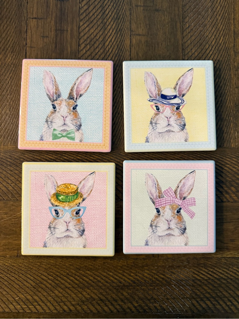 Source Unknown Pastel Bunny Coasters - Pink, Yellow, Blue, Cream